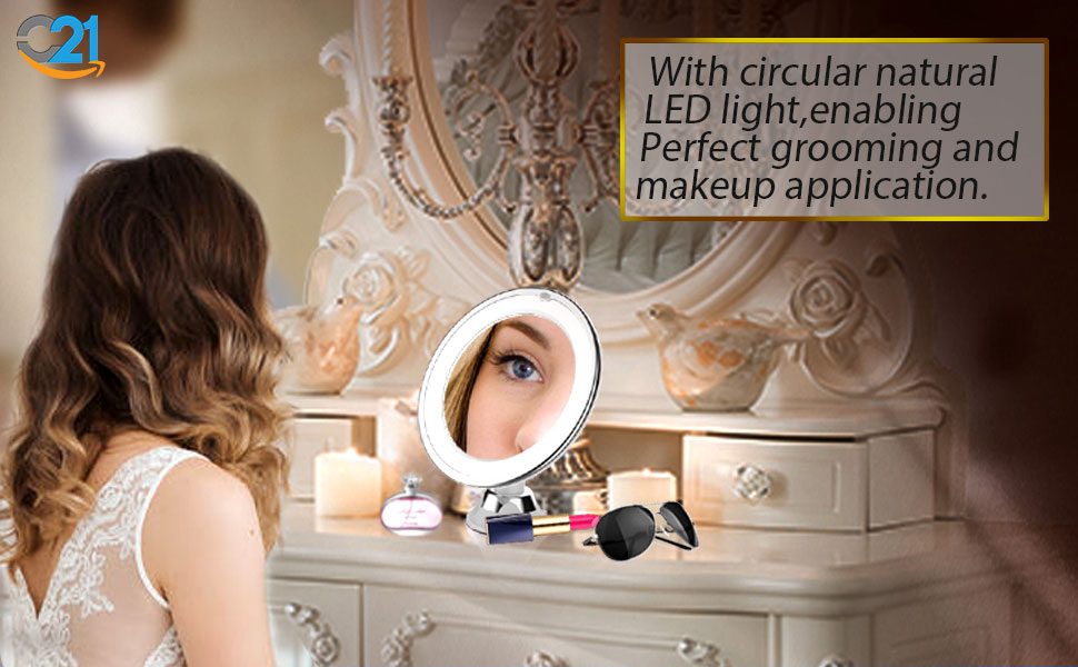آینه آرایشی چراغ دار با بزرگنمایی 10 برابرmirror make up 10x